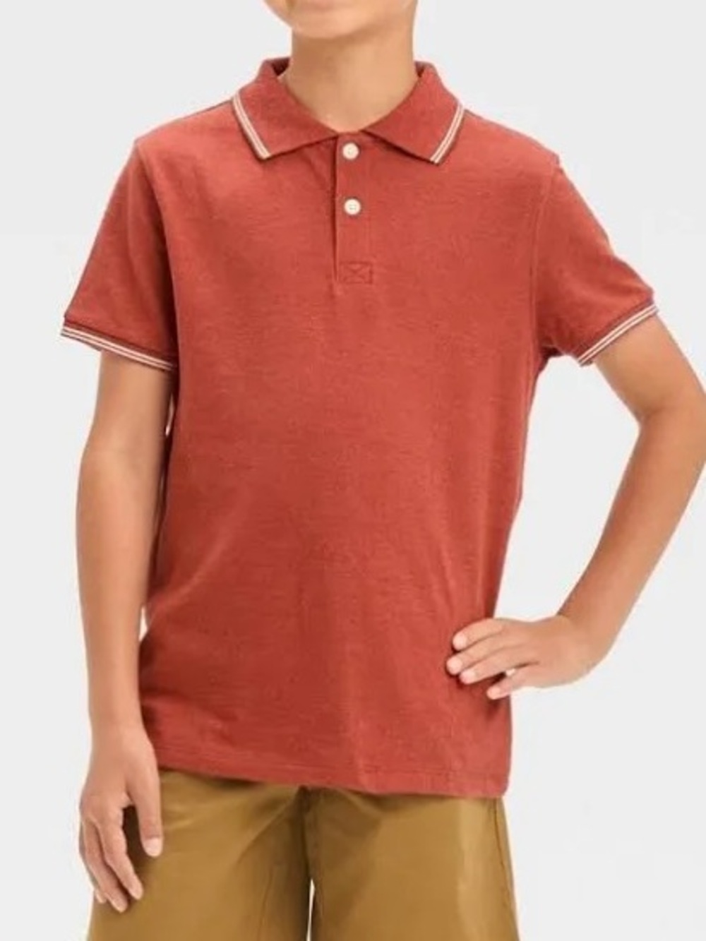 Cat & Jack Boys’ Short Sleeve Tipping
Polo Shirt - Burnt Orange M
